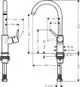Einhebel-Waschtischmischer von Hansgrohe mit hohem Auslauf und seitlichem Hebel, detaillierte technischen Maße und Anschlussdetails sind dargestellt.